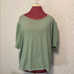 Women's Green Wonderly 2X Popover Blouse Embroidered with Elastic Short Sleeves